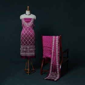 Kutch Bandhani Tie-Dye Modal Silk Embroidered 3pc Unstitched Dress Material Suit Set 24