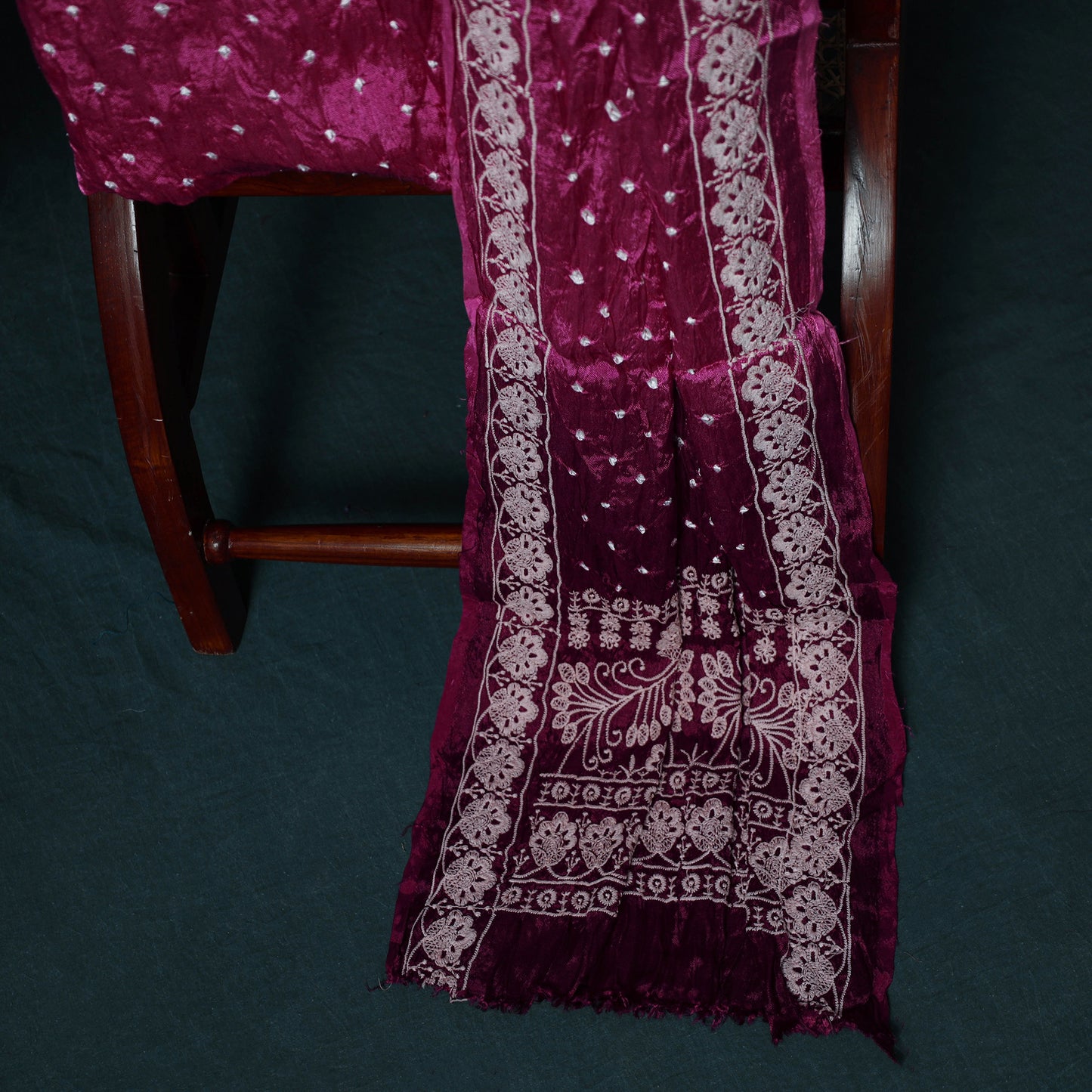 Kutch Bandhani Tie-Dye Modal Silk Embroidered 3pc Unstitched Dress Material Suit Set 24