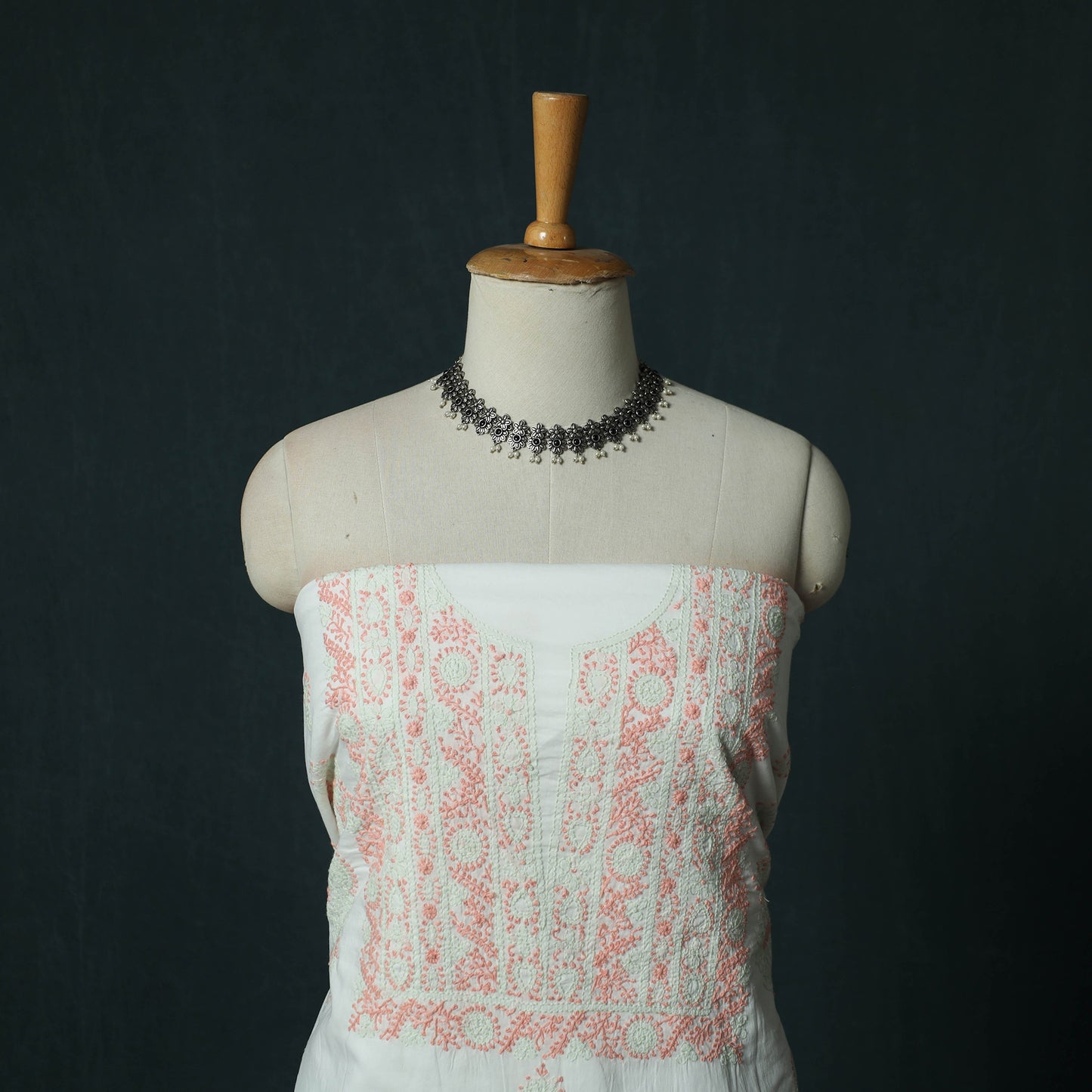 White - Lucknowi Chikankari Hand Embroidered Mul Cotton 3pc Unstitched Dress Material Suit Set 35