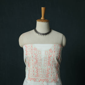 White - Lucknowi Chikankari Hand Embroidered Mul Cotton 3pc Unstitched Dress Material Suit Set 35