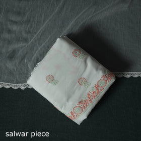 White - Lucknowi Chikankari Hand Embroidered Mul Cotton 3pc Unstitched Dress Material Suit Set 35