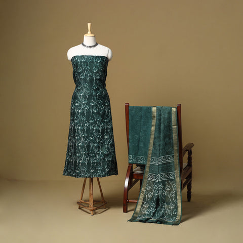 Maheshwari Silk Bagru Hand Block Print 3pc Unstitched Dress Material 17