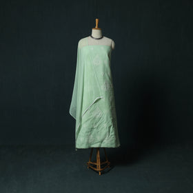 Green - Lucknowi Chikankari Hand Embroidered Cotton 3pc Unstitched Dress Material Suit Set 36