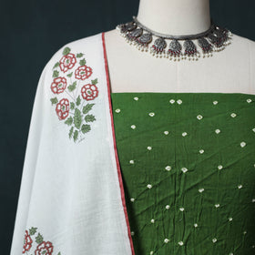 Kutch Bandhani Cotton 2pc Unstitched Dress Material Kurta Set with Earrings 17
