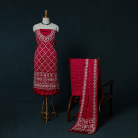 Kutch Bandhani Tie-Dye Modal Silk Embroidered 3pc Unstitched Dress Material Suit Set 26