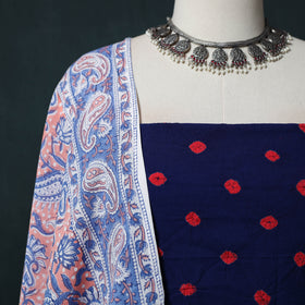 Kutch Bandhani Cotton 2pc Unstitched Dress Material Kurta Set with Earrings 18