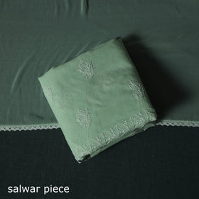 Green - Lucknowi Chikankari Hand Embroidered Cotton 3pc Unstitched Dress Material Suit Set 36