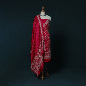 Kutch Bandhani Tie-Dye Modal Silk Embroidered 3pc Unstitched Dress Material Suit Set 26