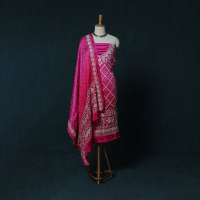 Kutch Bandhani Tie-Dye Modal Silk Embroidered 3pc Unstitched Dress Material Suit Set 27