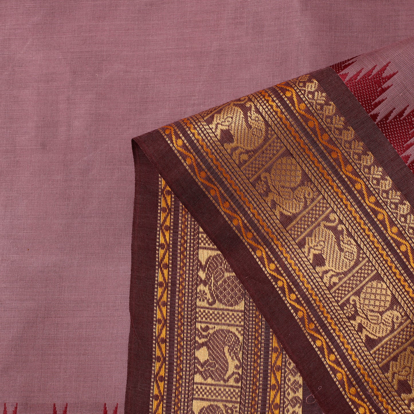 Purple - Brown - Cotton Kanchipuram Fabric with Thread Border 08