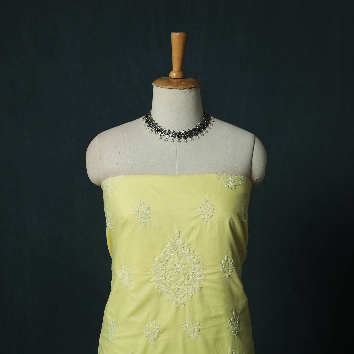 Yellow - Lucknowi Chikankari Hand Embroidered Cotton 3pc Unstitched Dress Material Suit Set 37