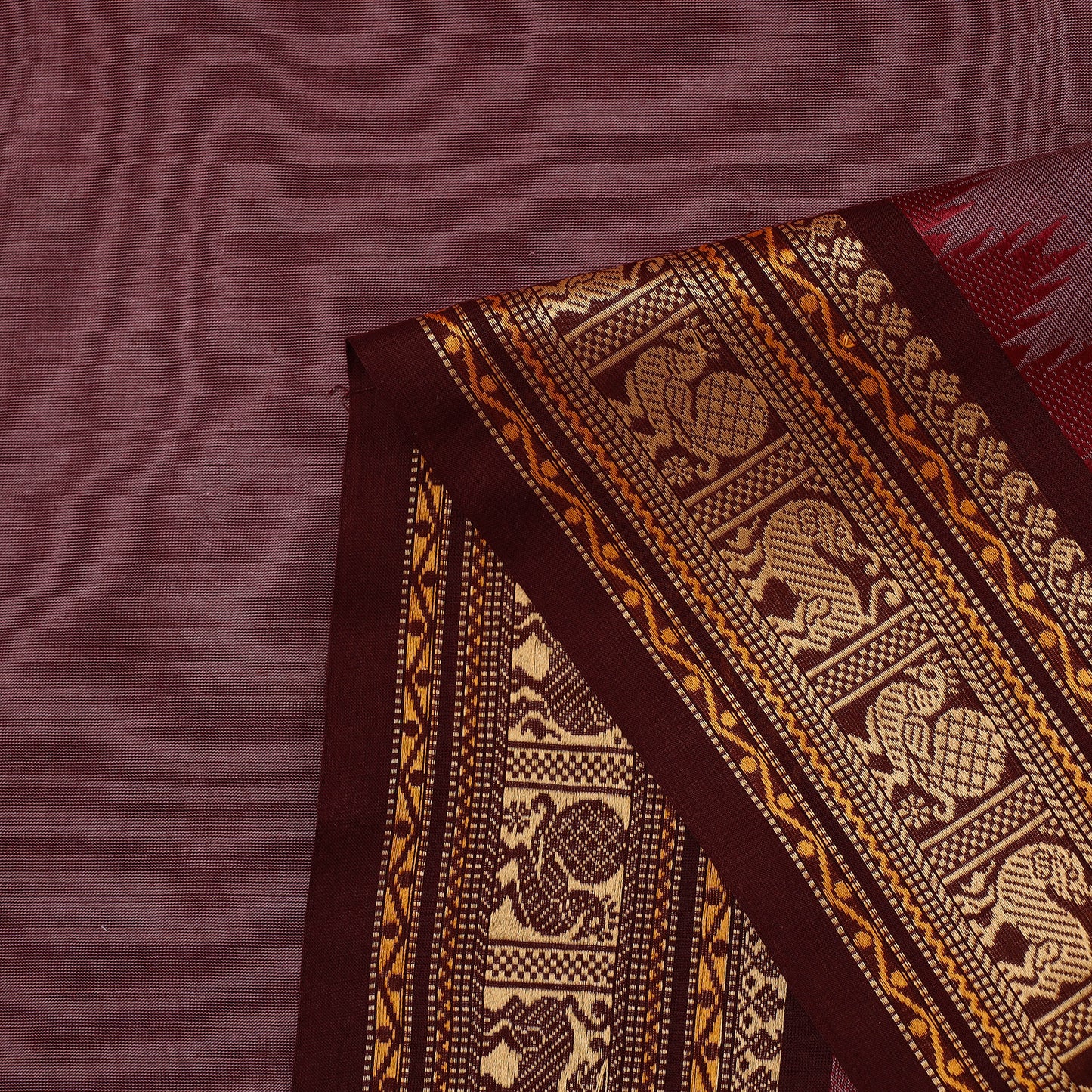 Maroon - Cotton Kanchipuram Fabric with Thread Border 10