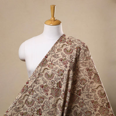  Beige Block Print Cotton Pedana Kalamkari Fabric