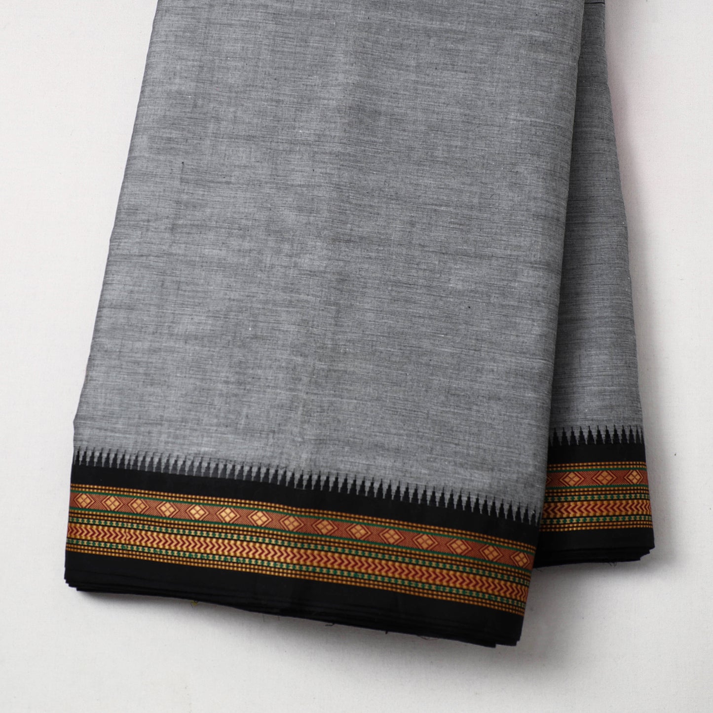 Grey - Cotton Kanchipuram Fabric with Thread Border 11