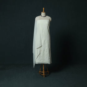 White - Lucknowi Chikankari Hand Embroidered Cotton 3pc Unstitched Dress Material Suit Set 38