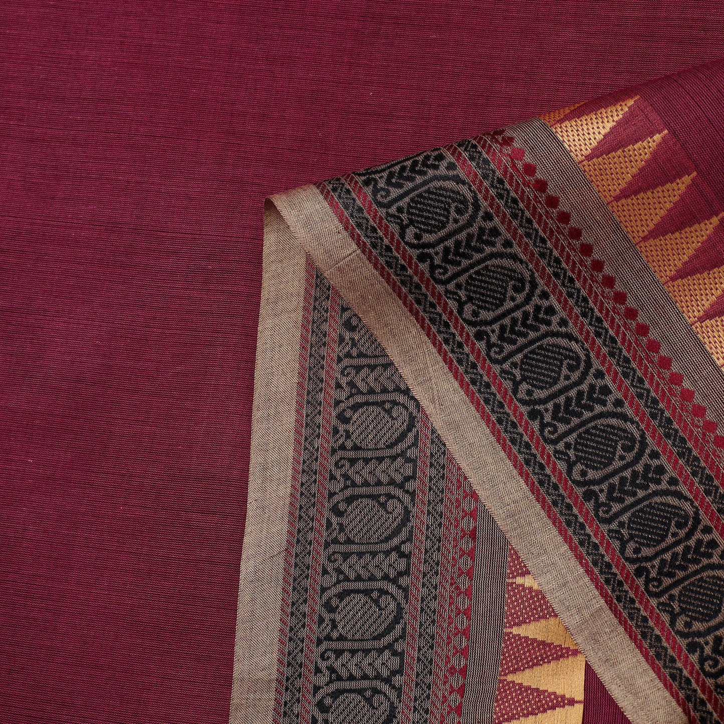 Maroon - Cotton Kanchipuram Fabric with Thread Border 12