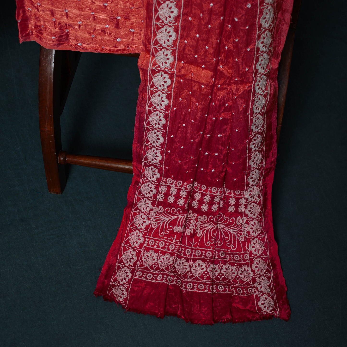 Kutch Bandhani Tie-Dye Modal Silk Embroidered 3pc Unstitched Dress Material Suit Set 28