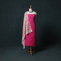 Kutch Bandhani Cotton 2pc Unstitched Dress Material Kurta Set with Earrings 20