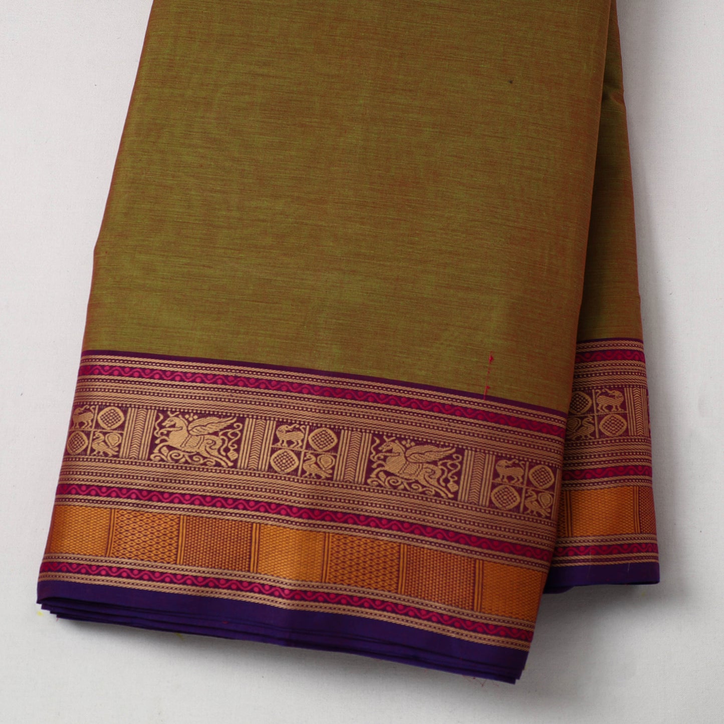 Green - Cotton Kanchipuram Fabric with Thread Border 14