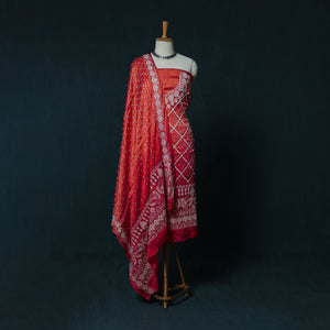 Kutch Bandhani Tie-Dye Modal Silk Embroidered 3pc Unstitched Dress Material Suit Set 28