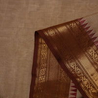 Brown - Cotton Kanchipuram Fabric with Thread Border 15