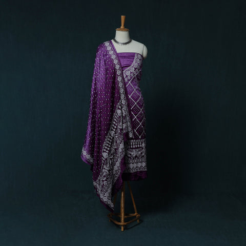 Kutch Bandhani Tie-Dye Modal Silk Embroidered 3pc Unstitched Dress Material Suit Set 29