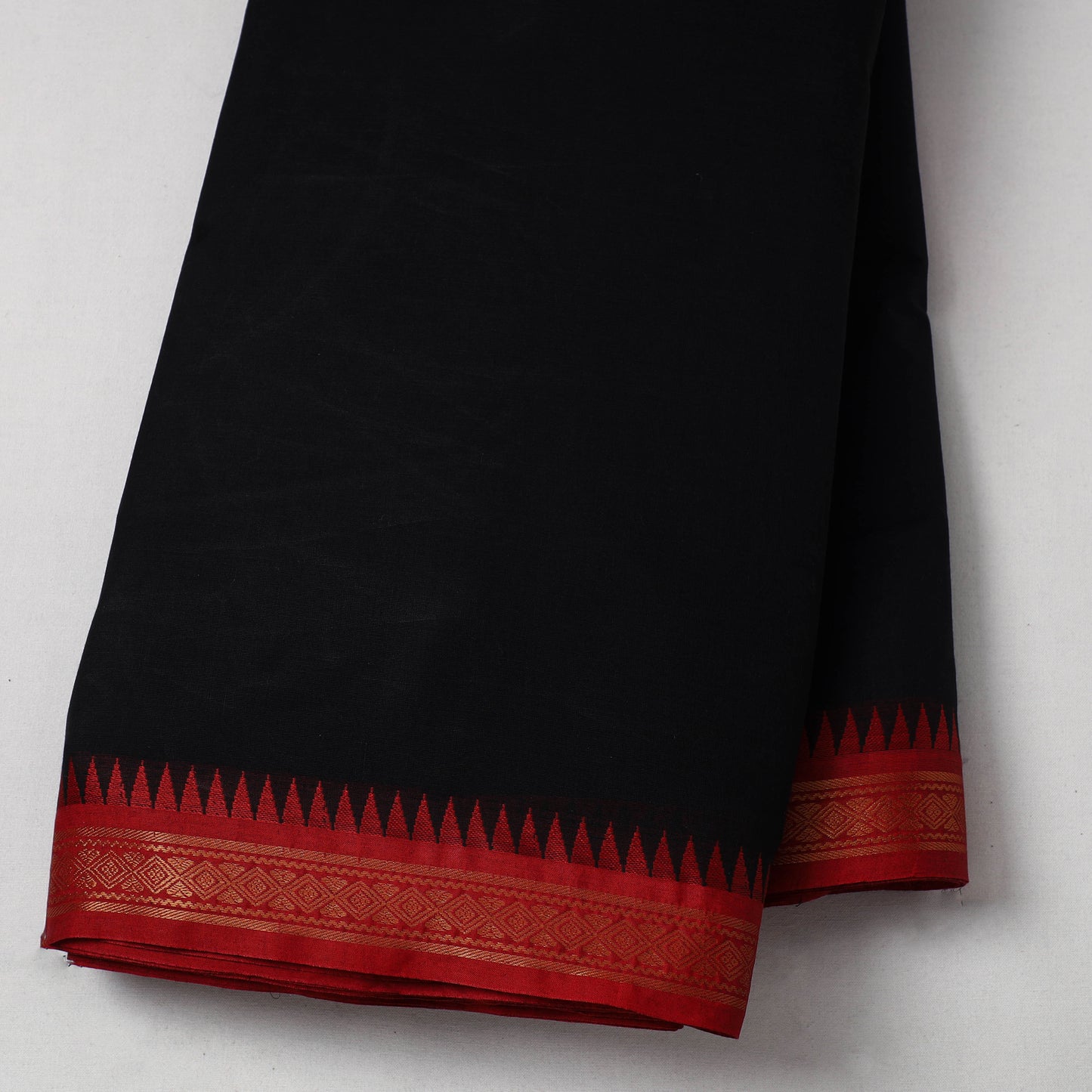 Black - Cotton Kanchipuram Fabric with Thread Border 16