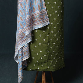 Kutch Bandhani Cotton 2pc Unstitched Dress Material Kurta Set with Earrings 21