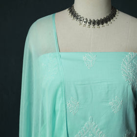 Blue - Lucknowi Chikankari Hand Embroidered Cotton 3pc Unstitched Dress Material Suit Set 39
