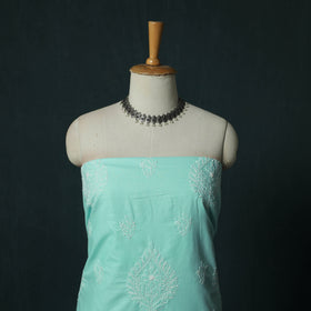 Blue - Lucknowi Chikankari Hand Embroidered Cotton 3pc Unstitched Dress Material Suit Set 39