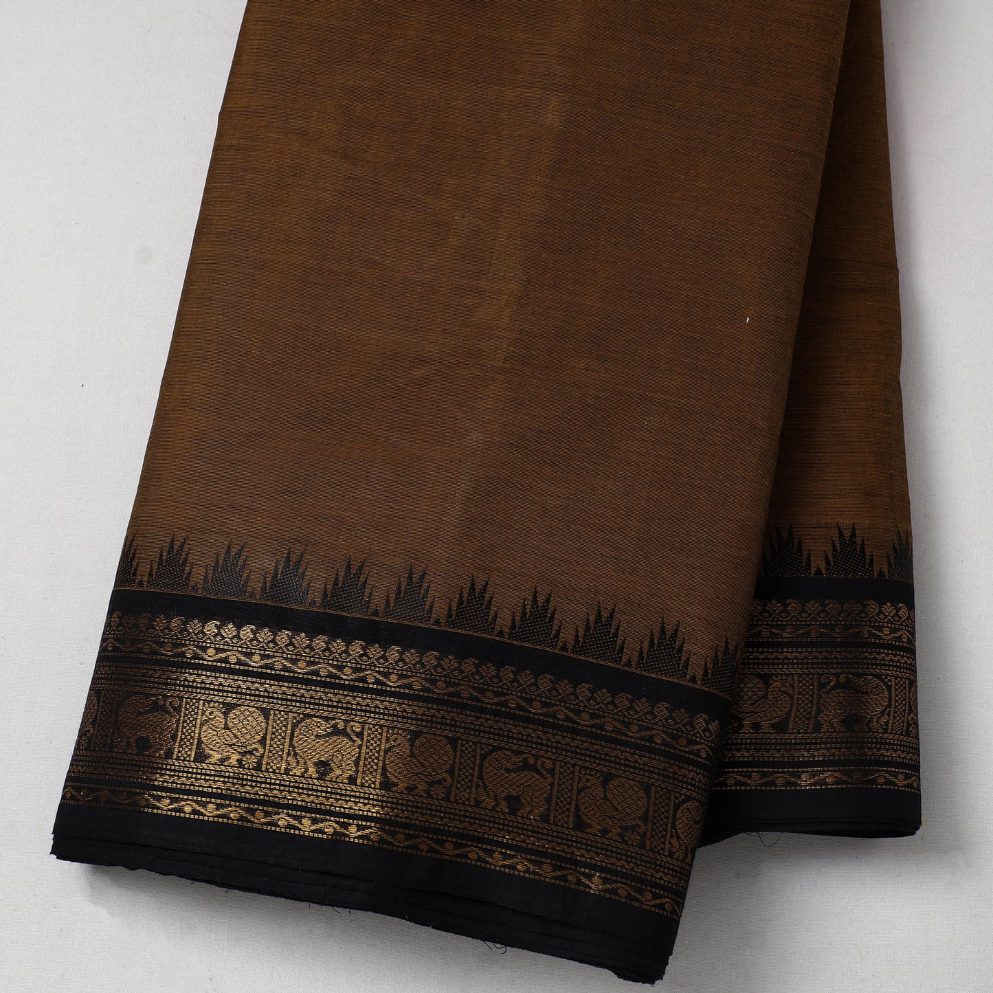 Brown - Cotton Kanchipuram Fabric with Thread Border 20