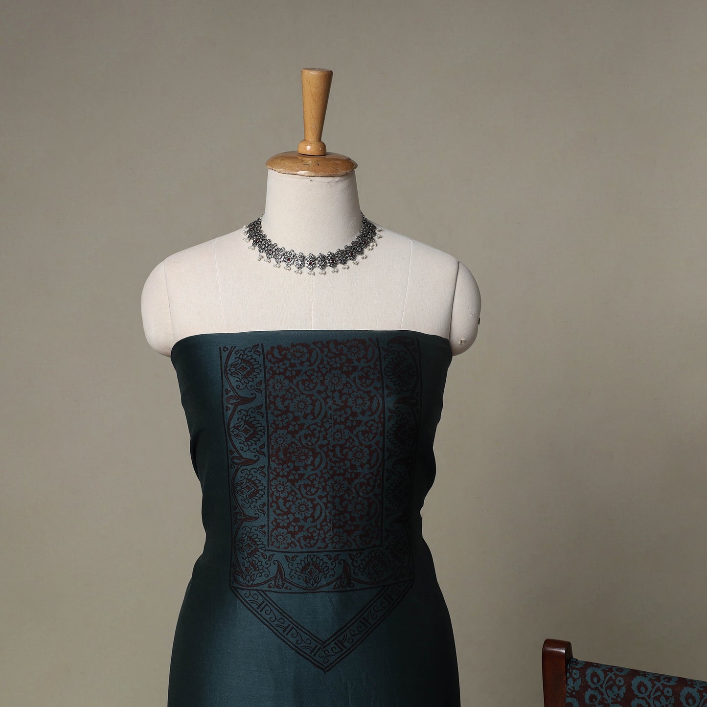 Bagh Hand Block Print Natural Dyed Chanderi Silk 3pc Unstitched Dress Material Suit Set 11