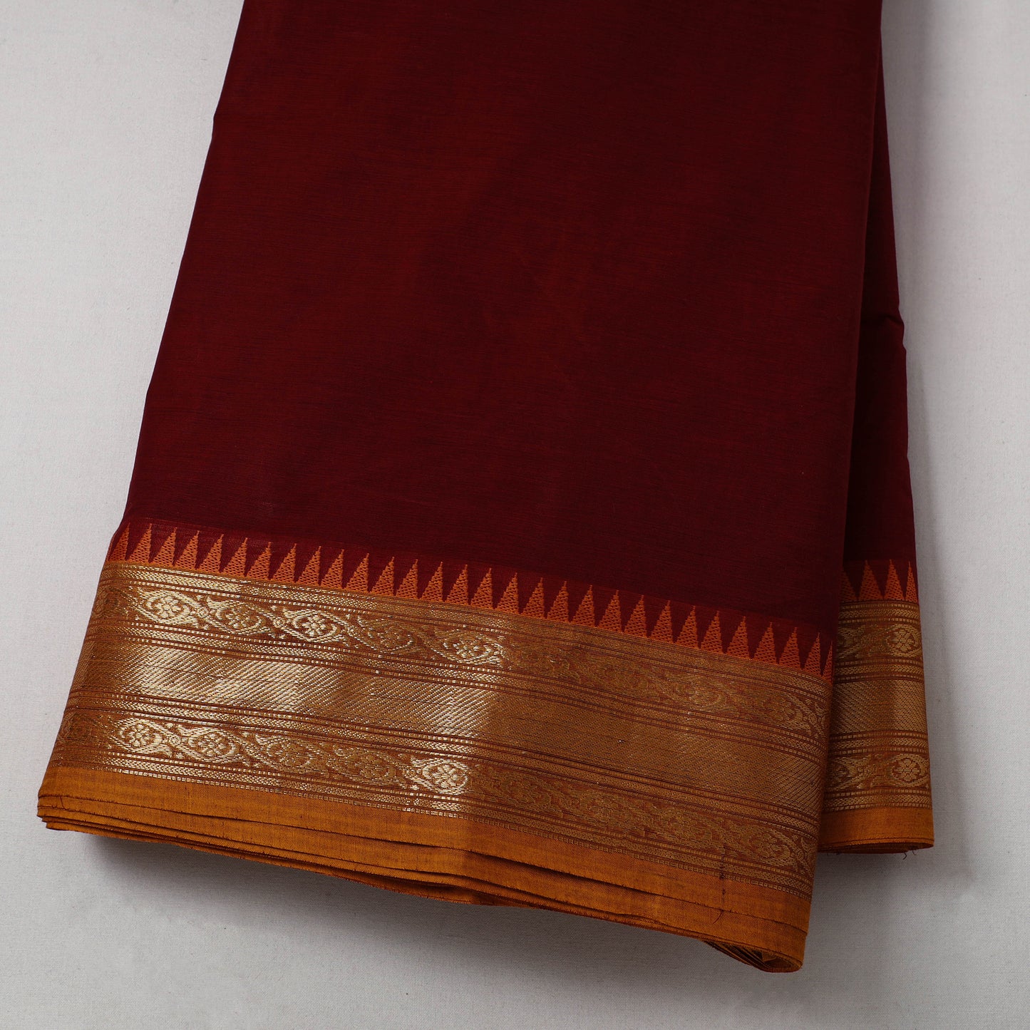 Maroon - Cotton Kanchipuram Fabric with Thread Border 21