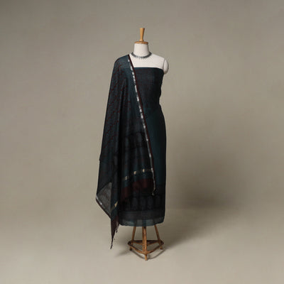 Bagh Hand Block Print Natural Dyed Chanderi Silk 3pc Unstitched Dress Material Suit Set 11