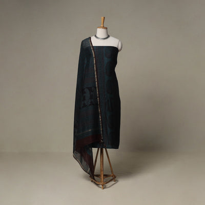 Bagh Hand Block Print Natural Dyed Chanderi Silk 3pc Unstitched Dress Material Suit Set 10
