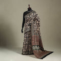 Block Print Chanderi Silk Bagru Saree with Zari Border
