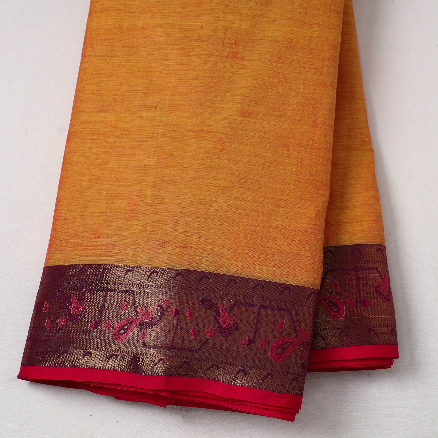 Orange - Cotton Kanchipuram Fabric with Zari Border 22