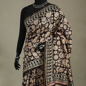 Block Print Chanderi Silk Bagru Saree with Zari Border