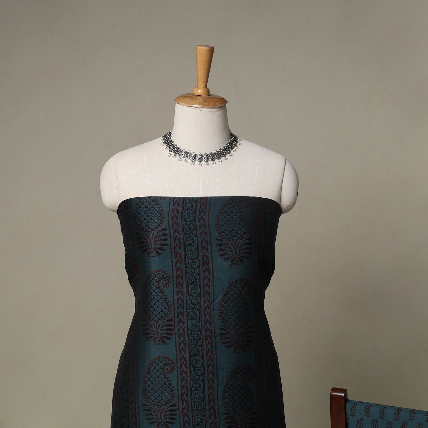 Bagh Hand Block Print Natural Dyed Chanderi Silk 3pc Unstitched Dress Material Suit Set 10