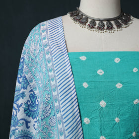 Kutch Bandhani Cotton 2pc Unstitched Dress Material Kurta Set with Earrings 24
