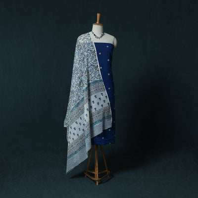 Jacquard Cotton 2pc Unstitched Dress Material Kurta Set with Jewellery Set 03