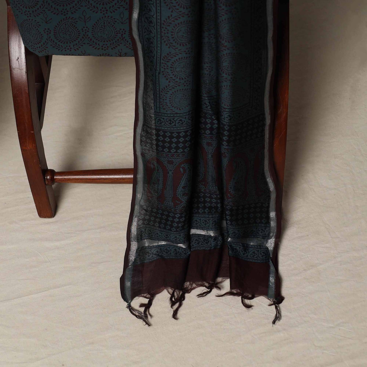 Bagh Hand Block Print Natural Dyed Chanderi Silk 3pc Unstitched Dress Material Suit Set 09