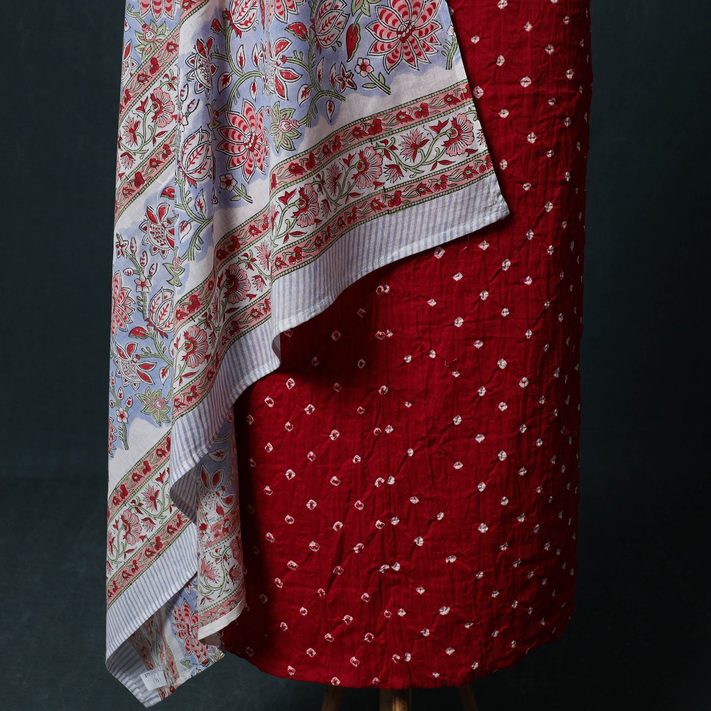 Kutch Bandhani Cotton 2pc Unstitched Dress Material Kurta Set with Earrings 25
