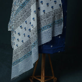 Jacquard Cotton 2pc Unstitched Dress Material Kurta Set with Jewellery Set 03