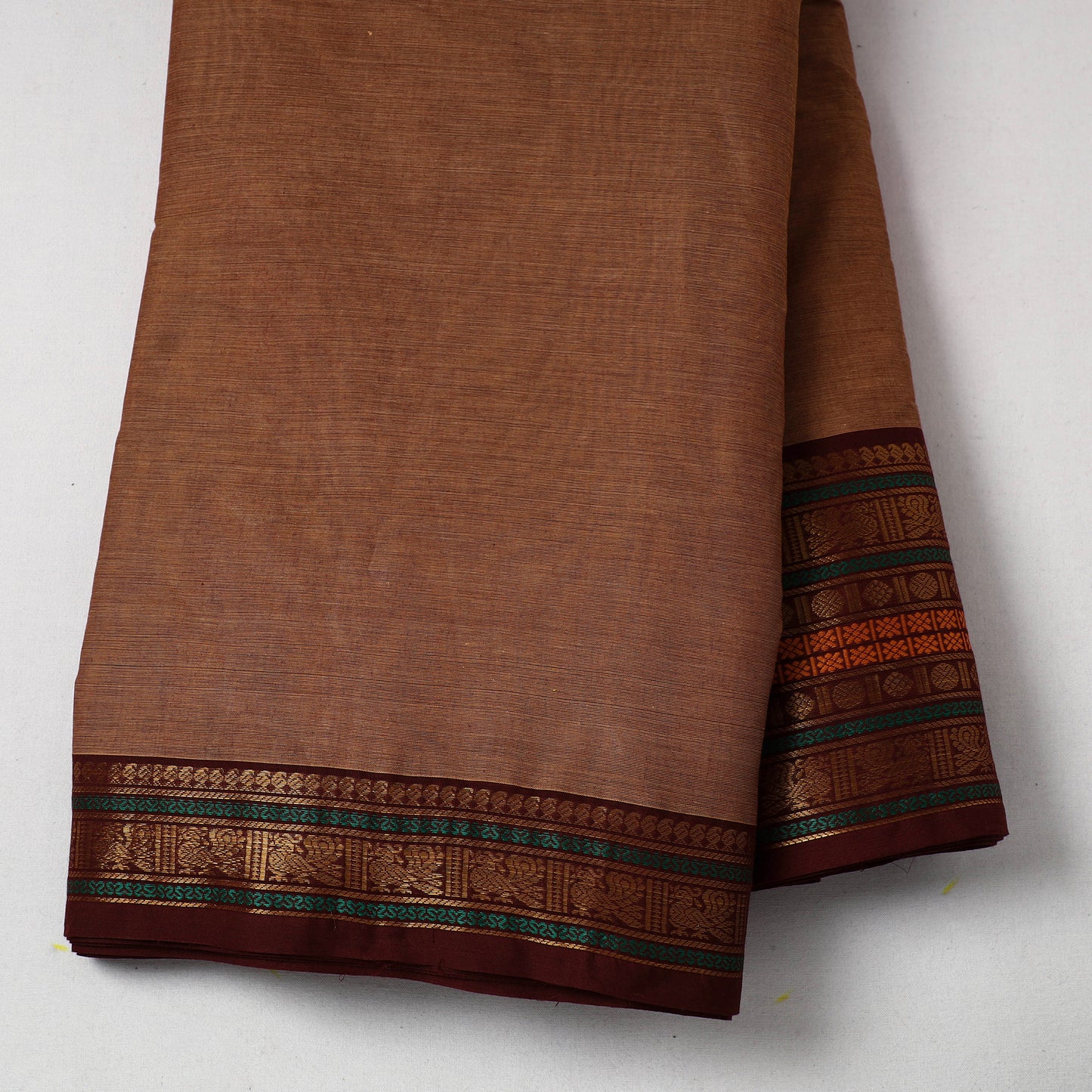 Brown - Cotton Kanchipuram Fabric with Zari Border 35