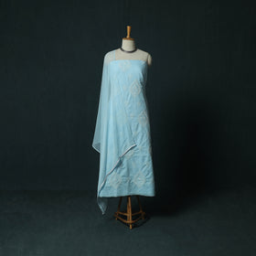 Blue - Lucknowi Chikankari Hand Embroidered Cotton 3pc Unstitched Dress Material Suit Set 42