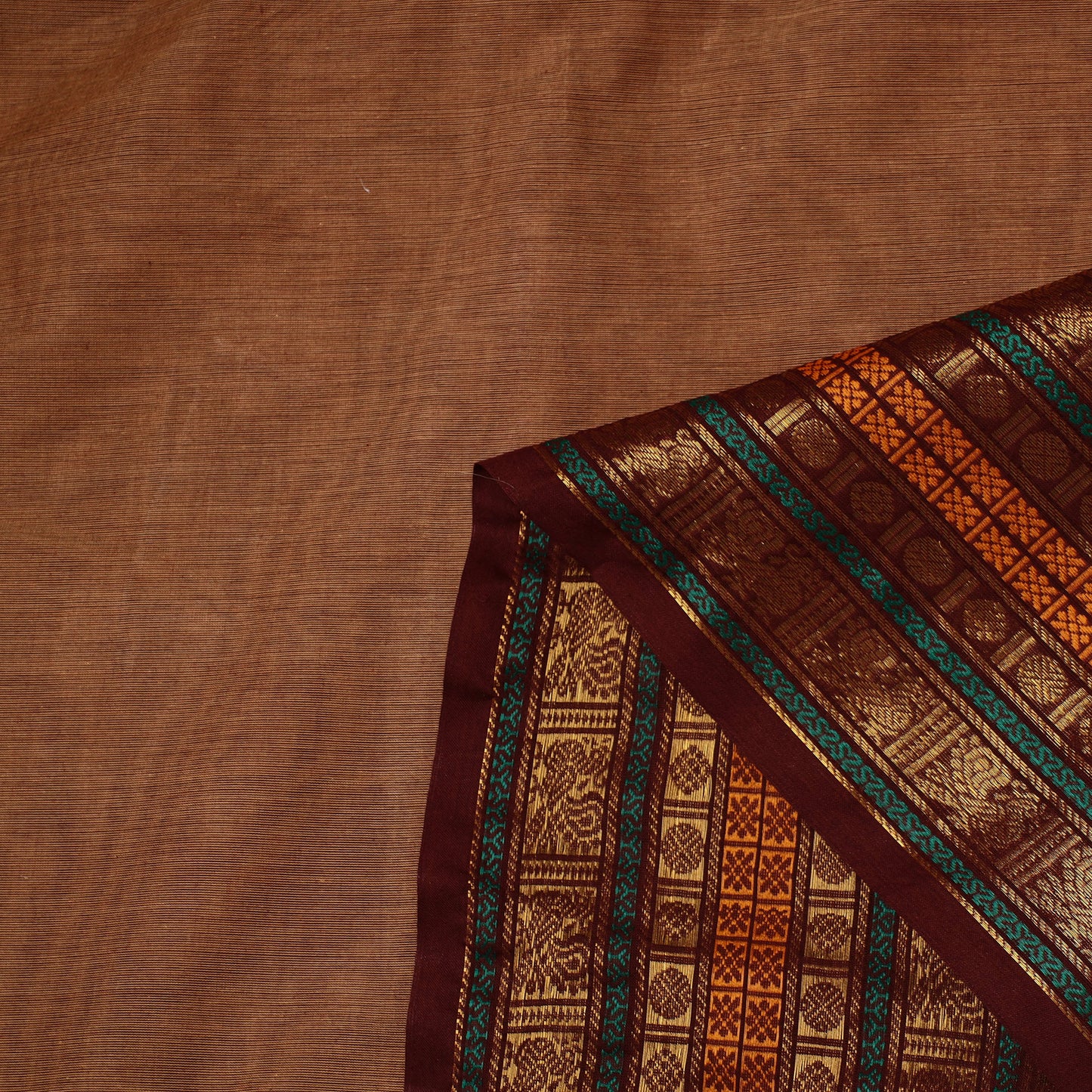 Brown - Cotton Kanchipuram Fabric with Zari Border 35