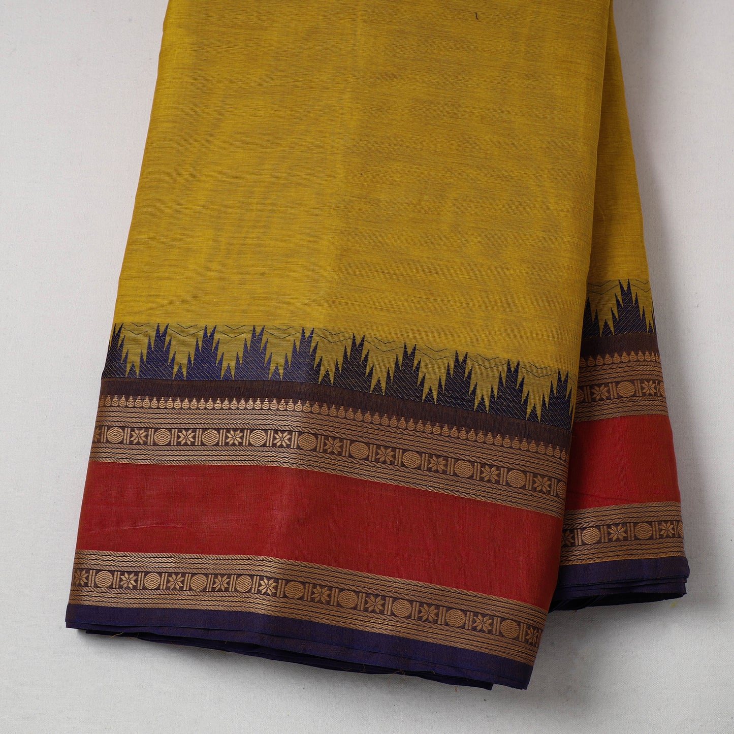 Yellow - Cotton Kanchipuram Fabric with Zari Border 26