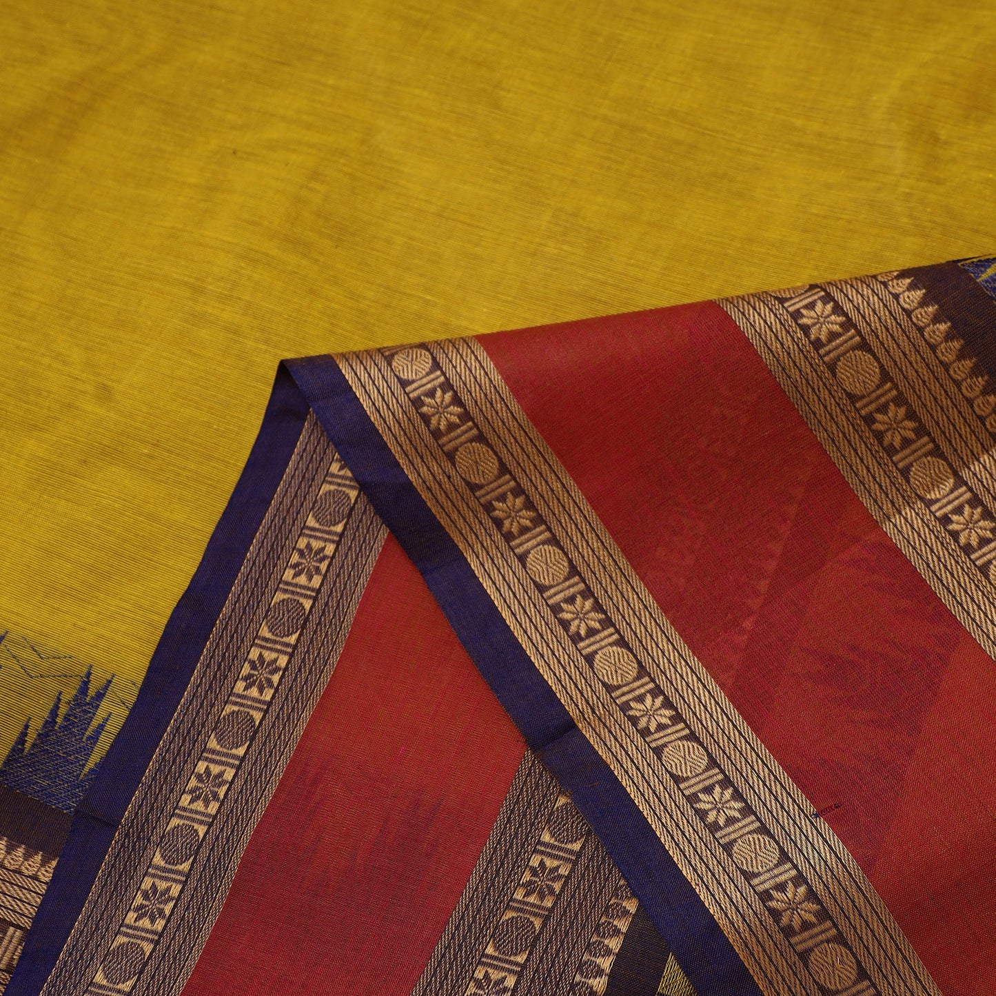 Yellow - Cotton Kanchipuram Fabric with Zari Border 26