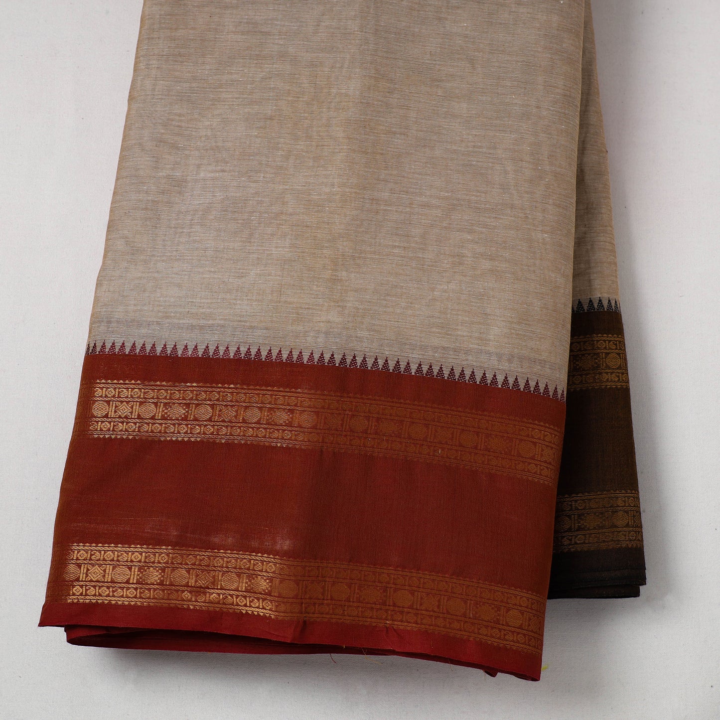 Beige - Cotton Kanchipuram Fabric with Zari Border 28